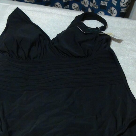 Aqua Women's One Piece Swimsuit Waist Detail Over the Shoulder Black S/M/L/XL - Picture 7 of 15